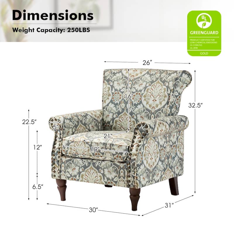 Nyctelius Traditional Polyester Accent Chair with Rolled Arms and Nailhead Trim by HULALA HOME