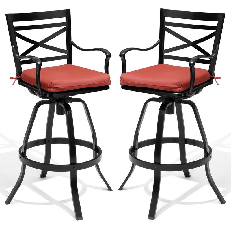 Outdoor Indoor Patio Bar Stools Aluminum Swivel Bar Chair with Sunbrella Cushion - 2-Piece - Red