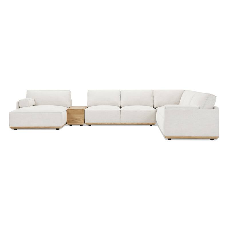 Destin 164" Chaise Sectional Sofa with Bolster Pillows and Wood Storage Console