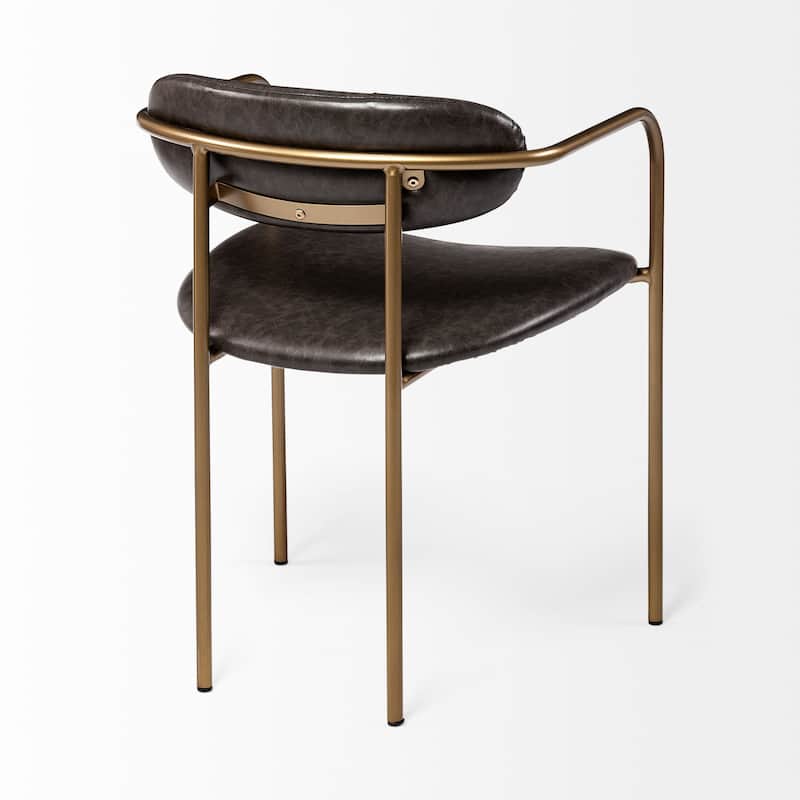 Parker Brown Faux Leather Seat Gold Metal Dining Chair (Set of 2) - 21.6"W x 21.2"D x 28.7"H