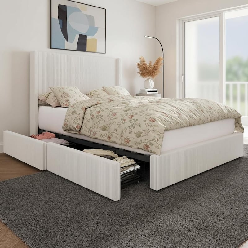 Bed Frame, with 4 Storage Drawer and Headboard