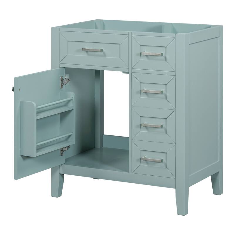 30" White Bathroom Vanity Base - Solid Wood & MDF, Freestanding Cabinet with Storage Drawers & Shelves
