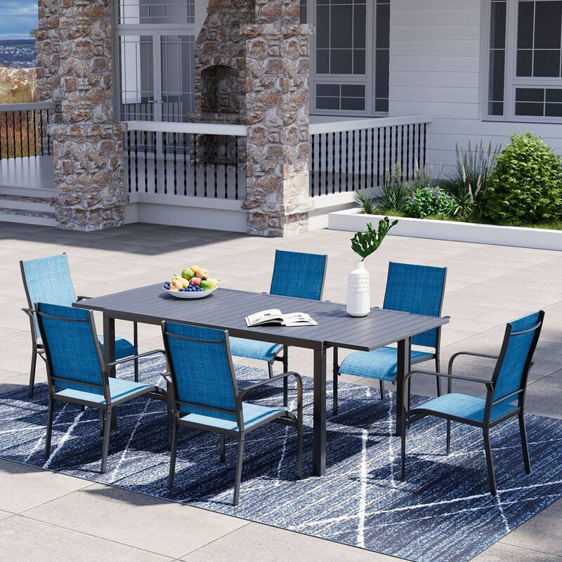 Patio Dining Set w Textilene / Swivel Rocking Chairs, Outdoor Table & Chairs w Adjustable Umbrella Hole, 5/7/9-Piece Garden Set