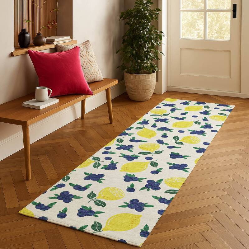 Machine Washable Indoor/ Outdoor Citrus Berry Chantille Rug
