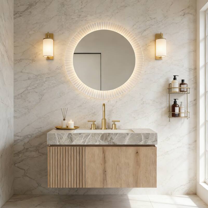 Floating Bathroom Vanity with 3 Pre-drilled Faucet Holes - 36 - White Oak