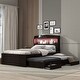 preview thumbnail 4 of 13, Twin XL Platform Bed with Storage LED Headboard, Charging Station, Trundle & 2 Drawers, Sturdy Pine Wood Frame, Dark Brown
