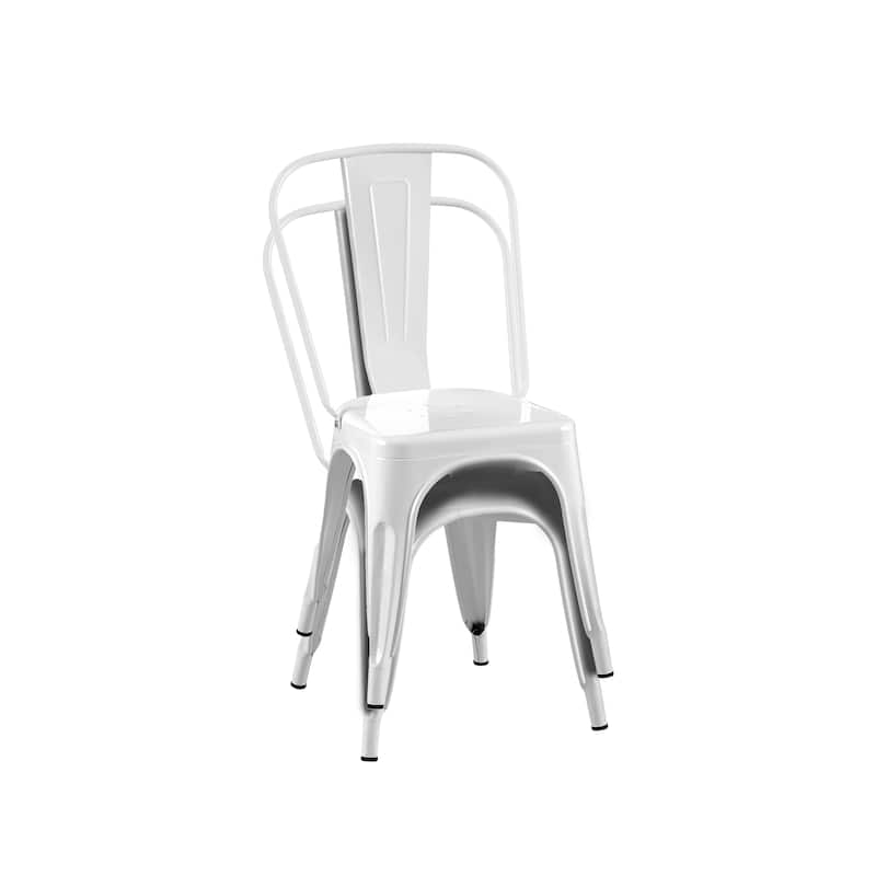 Industrial Metal 18 Inch Stackable Dining Chair Set - Set of 2 - Glossy White