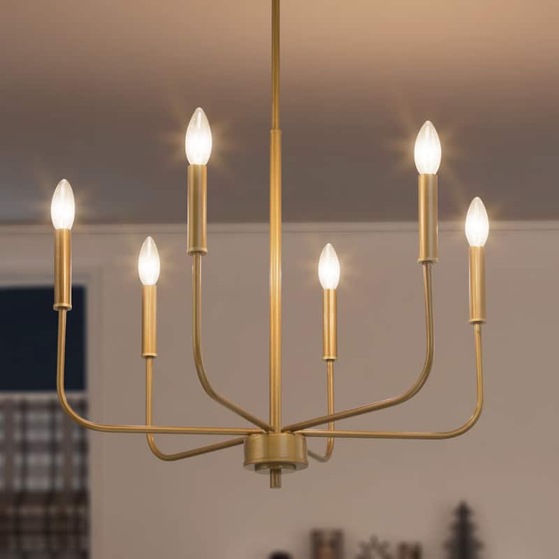 Rustic Antique Gold Chandelier Linear Pendant Lighting 6-light Metal Candle Chandelier for Dining Room