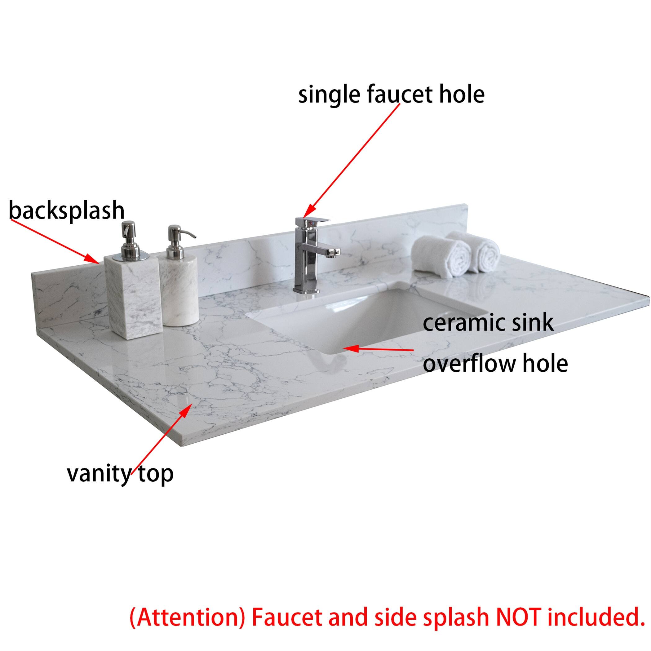 43x22 Inch Bathroom Stone Vanity Top with Undermount Ceramic Sink Bed