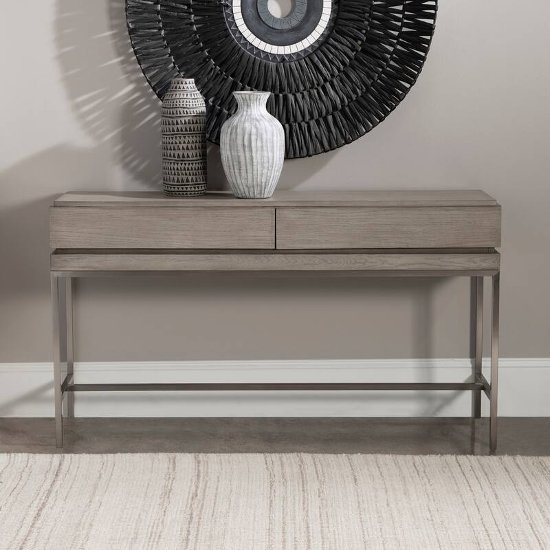 Uttermost Kamala 54" Long Oak Veneer Top Stainless Steel Console Table