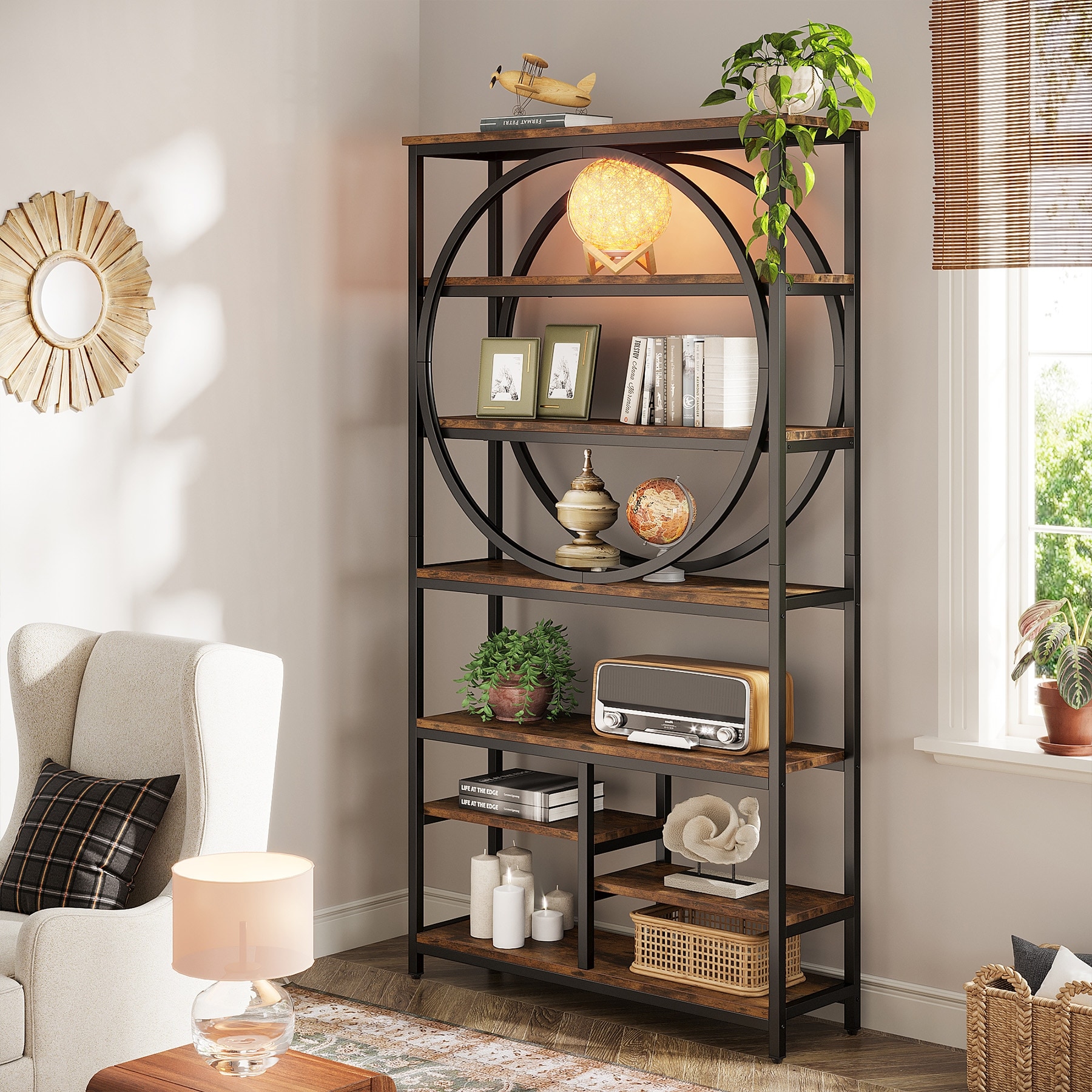 Narrow Tall Etagere Bookcase Bookshelf with Open Shelves for