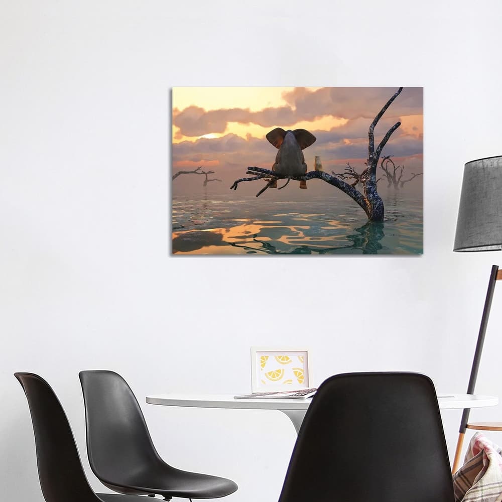 iCanvas "Elephant And Dog Sit On A Tree During A Flood II" by Mike Kiev Canvas Print