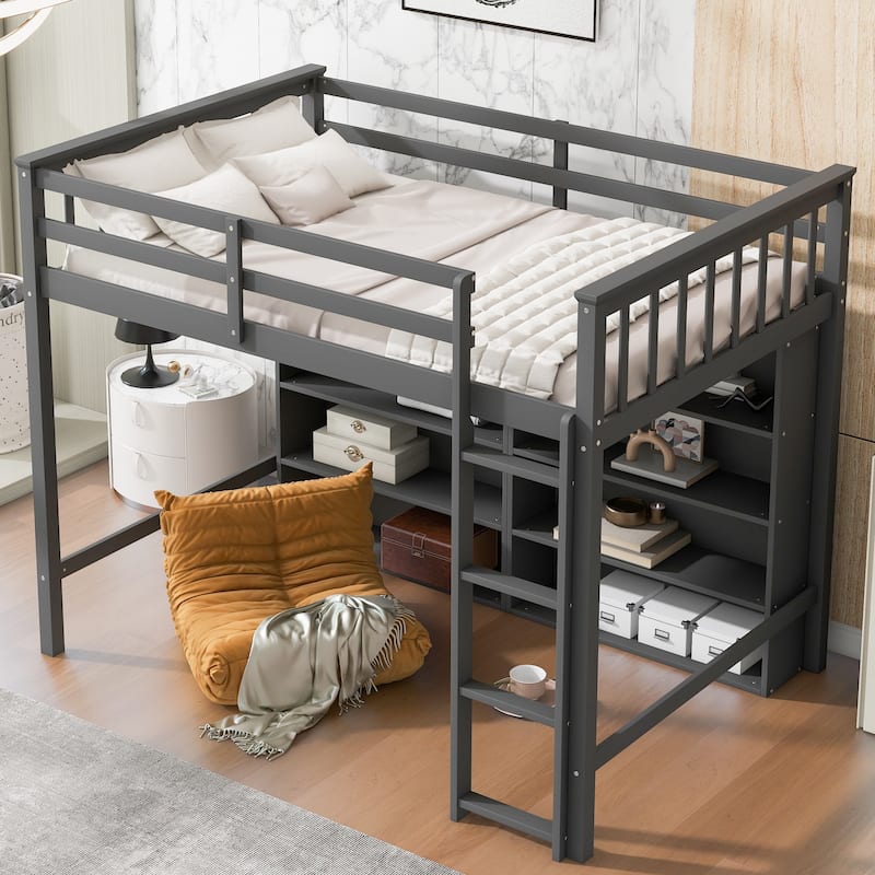 Loft Bed with Storage Shelves