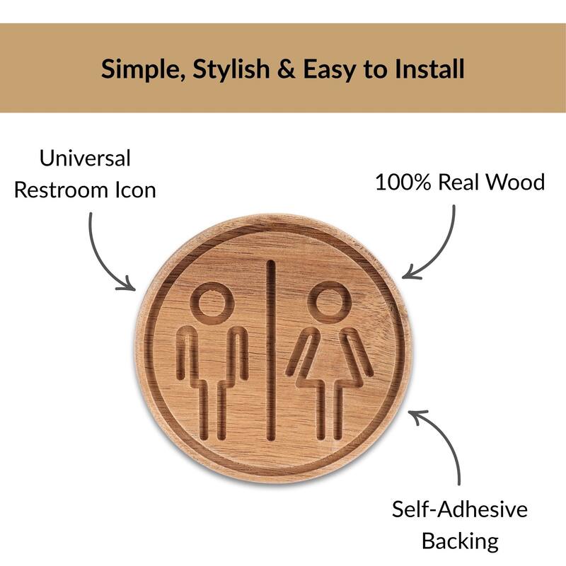 Wooden Restroom Door Sign - 4"L x 0.5"W x 4"H
