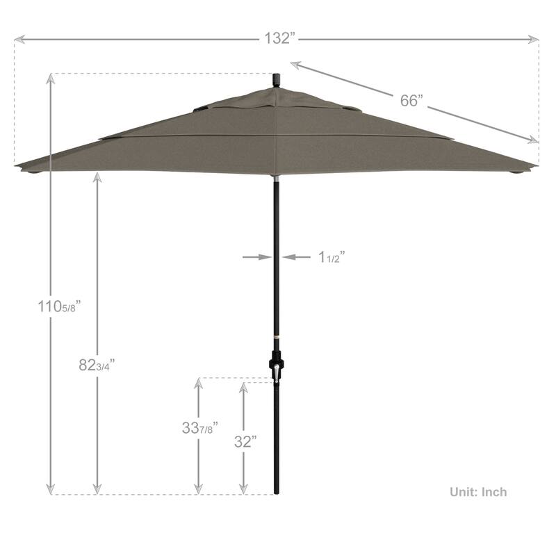 California Umbrella 11' Rd Golden State Series Patio Umbrella Black Aluminum Frame Crank Lift Collar Tilt Pacifica
