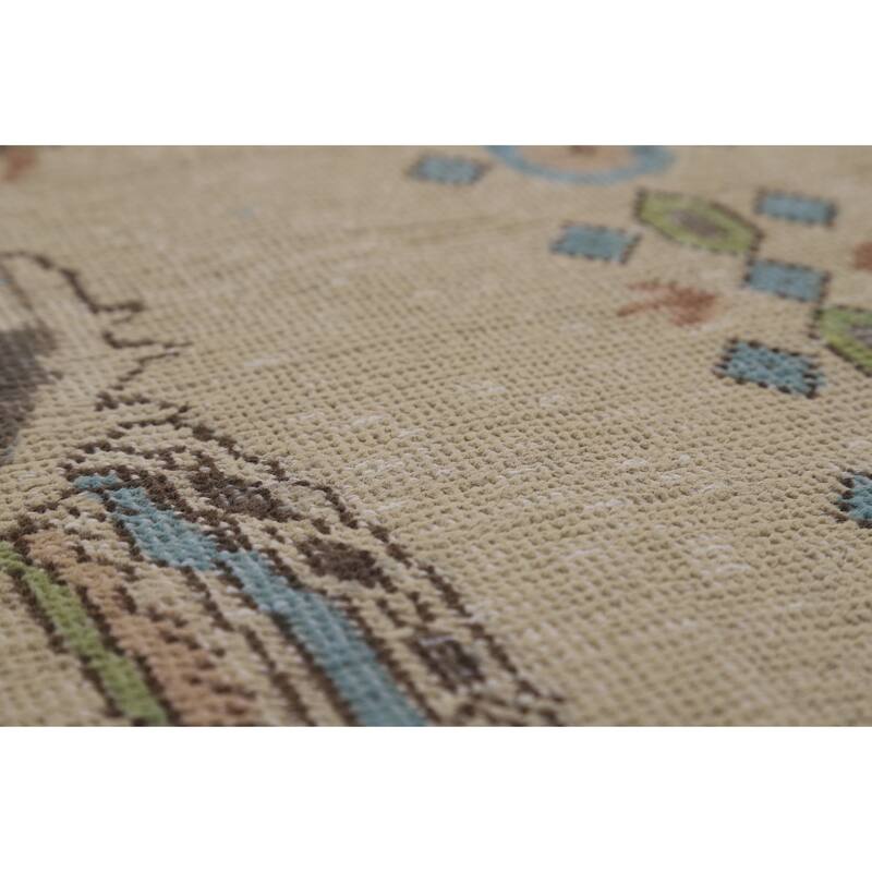 Floral Medallion Tabriz Persian Rug Hand-Knotted Beige Wool Carpet - 8'0"x 11'5"