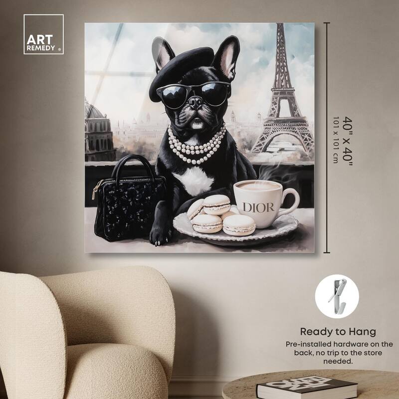 Frenchie in Paris Treats Acrylic by Art Remedy, Ready to Hang