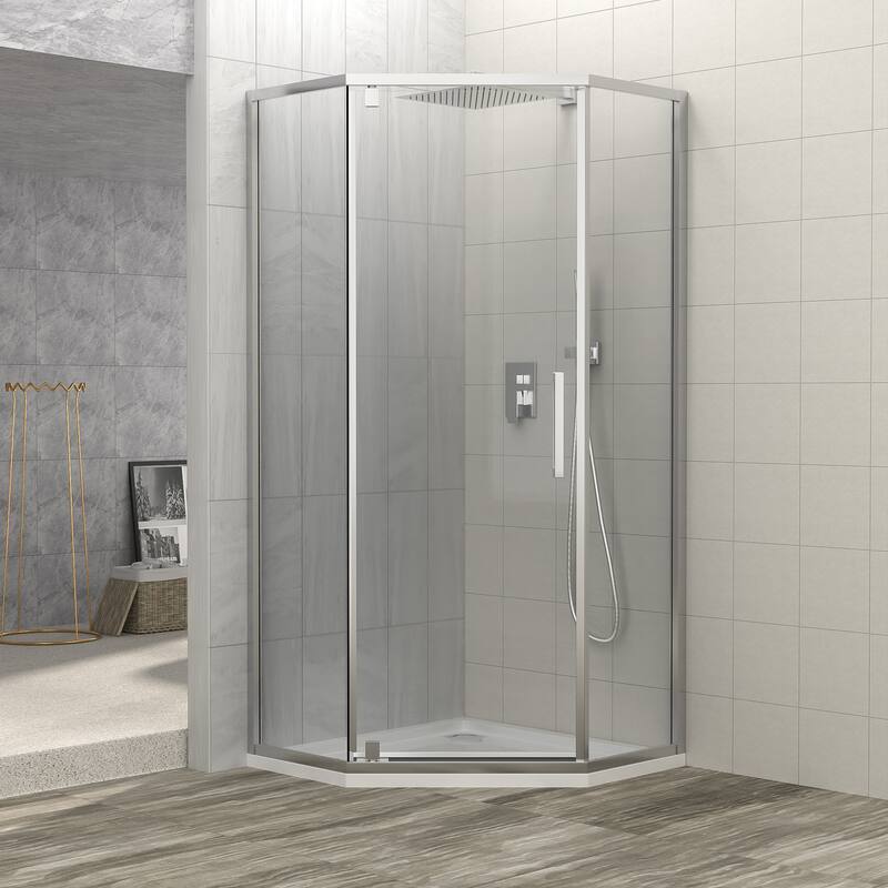 34"W x 72" H Framed Neo-Angle Hinged Shower Door - 34'' x 0.31'' x 72'' - Chrome
