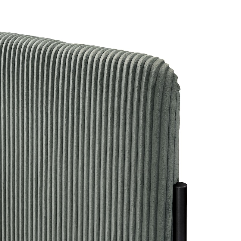 Corduroy Upholstered Bed Frame, Rounded Corners Design Queen Platform Bed, Slat Support