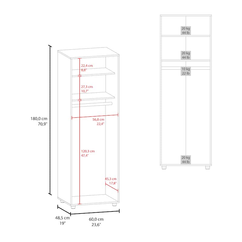 Armoire,Two Interior Shelves,Hanging Rod,Double Door,Clothes and Bedroom Storage,White
