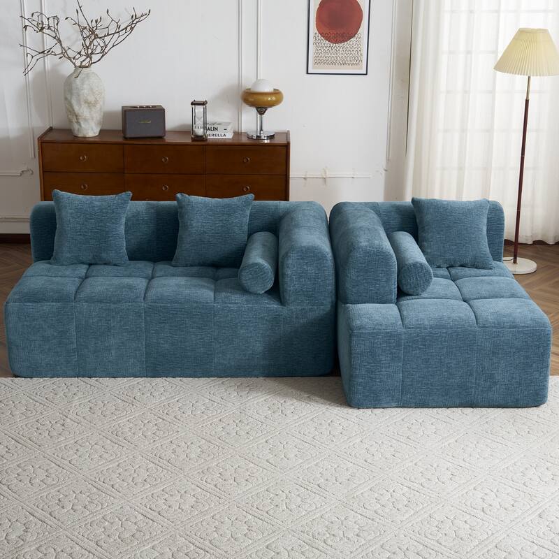 101.2" Chenille Sectional Sofa Full Compressed Sofa Modular Sofa Couch with 2 Side Pockets, Free Combined Sofa