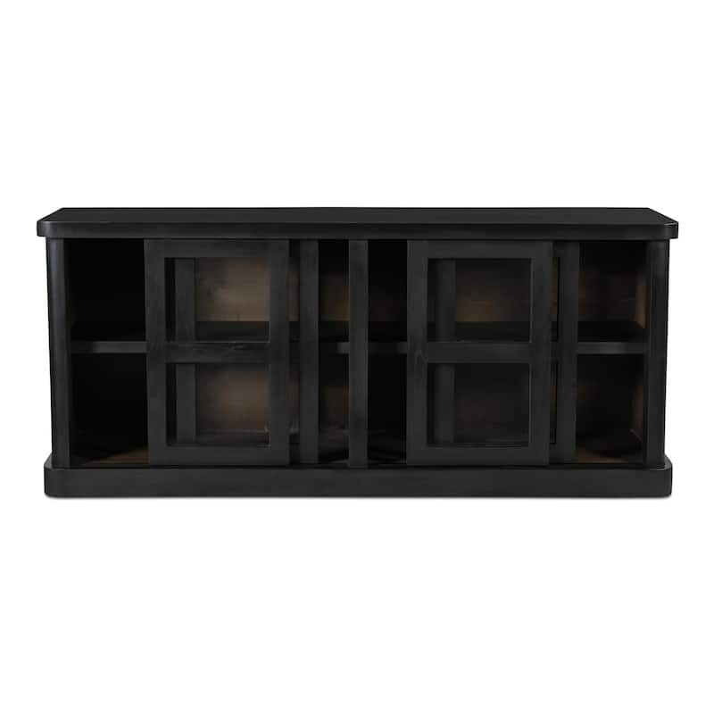 NADAAL STUDIOS Selira, Wooden Sideboard With Glass Sliding Doors - 78"W x21"D x33.5"H