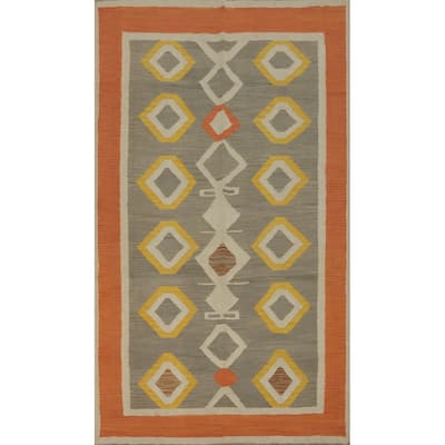 Hand Woven Oriental 100% Wool Carpet Southwestern Tribal Greys & Charcoal Kilim Area Rug - 8' 1'' X 4' 9''