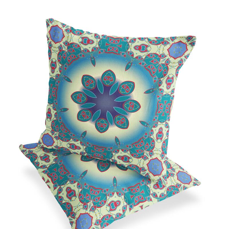 HomeRoots Set of Two 16" X 16" Green and Yellow Blown Seam Floral Indoor Outdoor Throw Pillow - 16.00' X '16.00' X '5.00