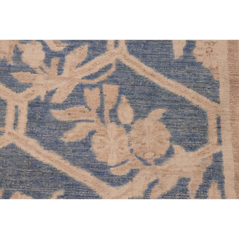 Hexagonal Trellis Floral Hand-Knotted Wool Area Rug