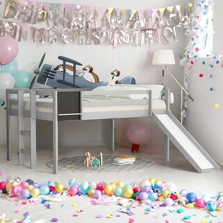 Full Size Loft Bed With Slide,Stair and Chalkboard for Home