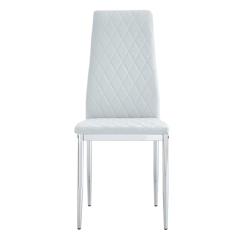 Leather Dining Table Chair Set of 6, High Back Dining Chair, Grid Armless Lounge Chair, Office Chair with C-Shaped Metal Legs