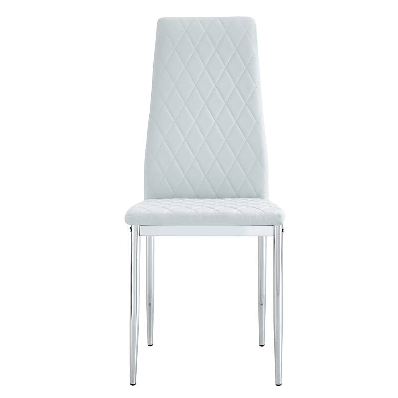 Modern Grid Armless High Backrest Dining Chair with Silver Metal Legs, for Dining Room and Living Room, White, 4-Piece Set