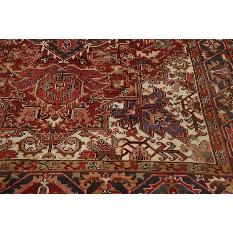 Hand Knotted Oriental 100% Wool Carpet Traditional Medallion Oranges & Rust Heriz Area Rug - 10' 7'' X 7' 9''