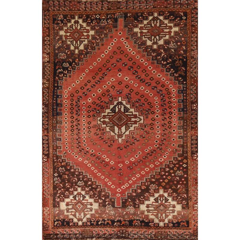 Tribal Orange Shiraz Persian Vintage Rug Handmade Wool Carpet - 4'11"x 7'9"