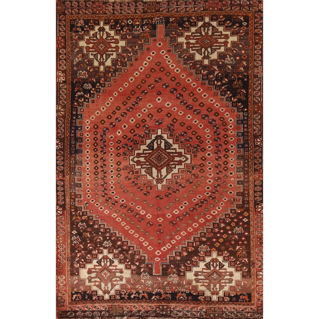 Tribal Orange Shiraz Persian Vintage Rug Handmade Wool Carpet - 4'11"x 7'9"