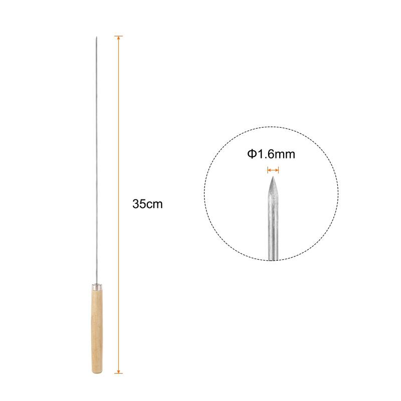 6pcs Kebob Skewers 34cm x1.6mm Round Sticks with Wood Grip Handle - Silver