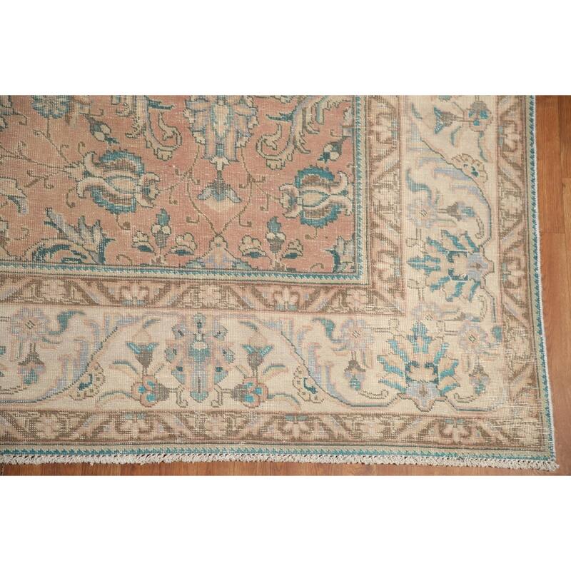 Hand Knotted Oriental 100% Wool Carpet Traditional All-Over Pink Tabriz Area Rug - 12' 4'' X 9' 2''