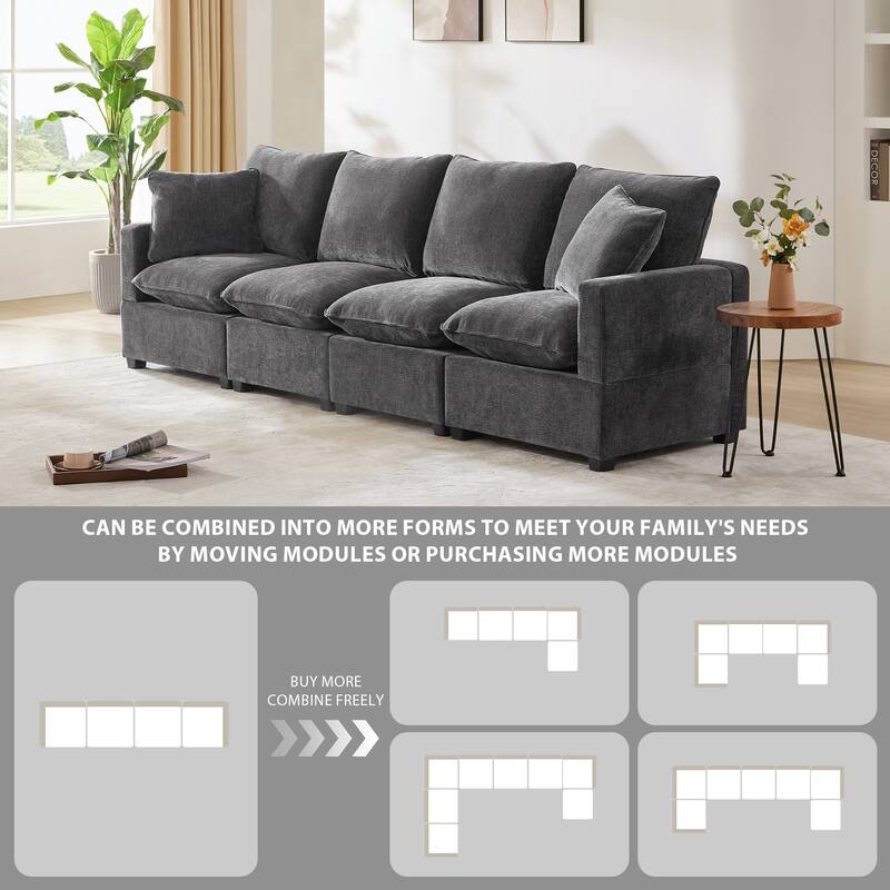 Modern Modular Chenille Sectional Sofa,2 Pillows, Freely Combinable,Black+Grey