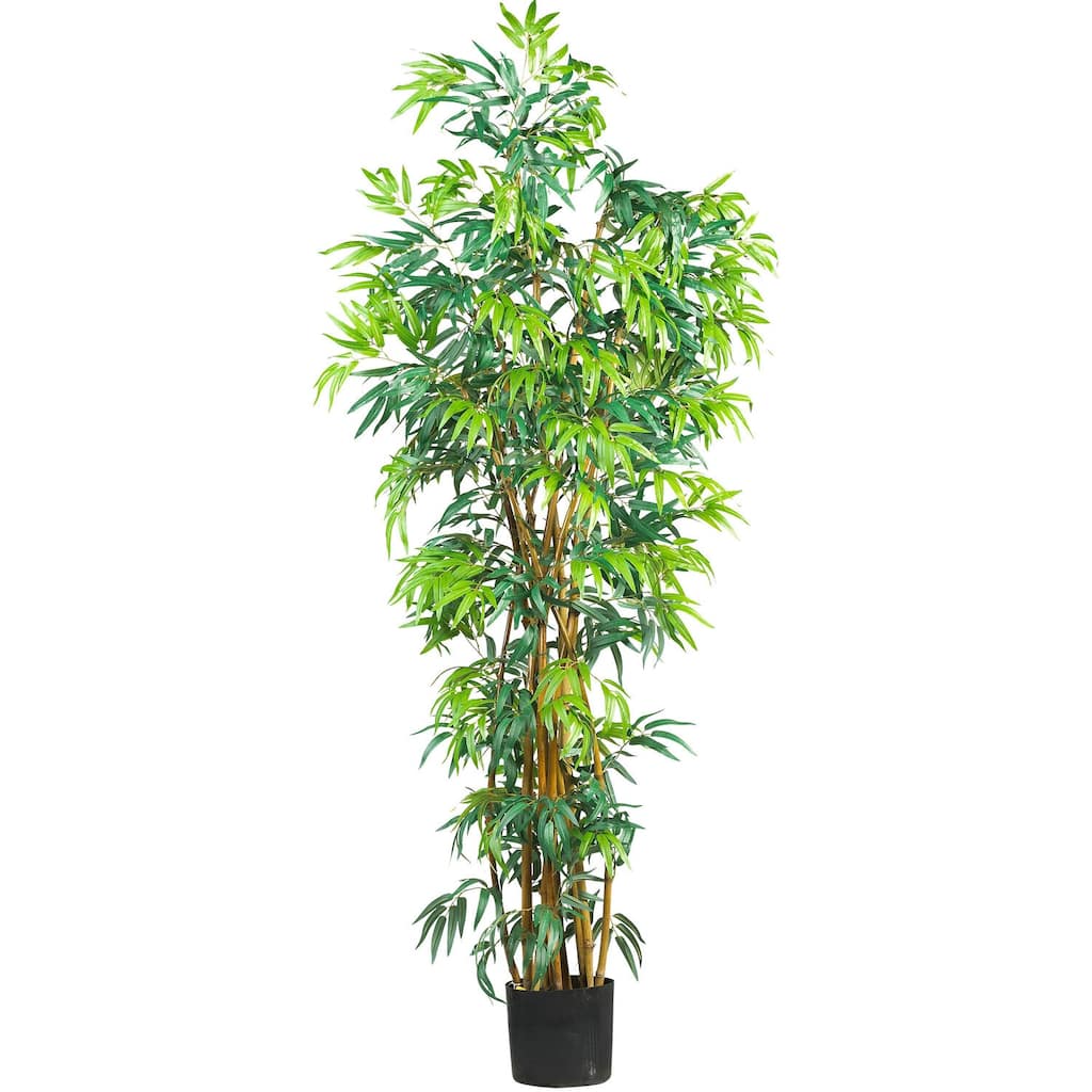 Bamboo Silk Tree 6Ft, Curved Indoor Tropical Tree, 72 Inch Tall Decorative Plant for Home Office Decor - 6ft.