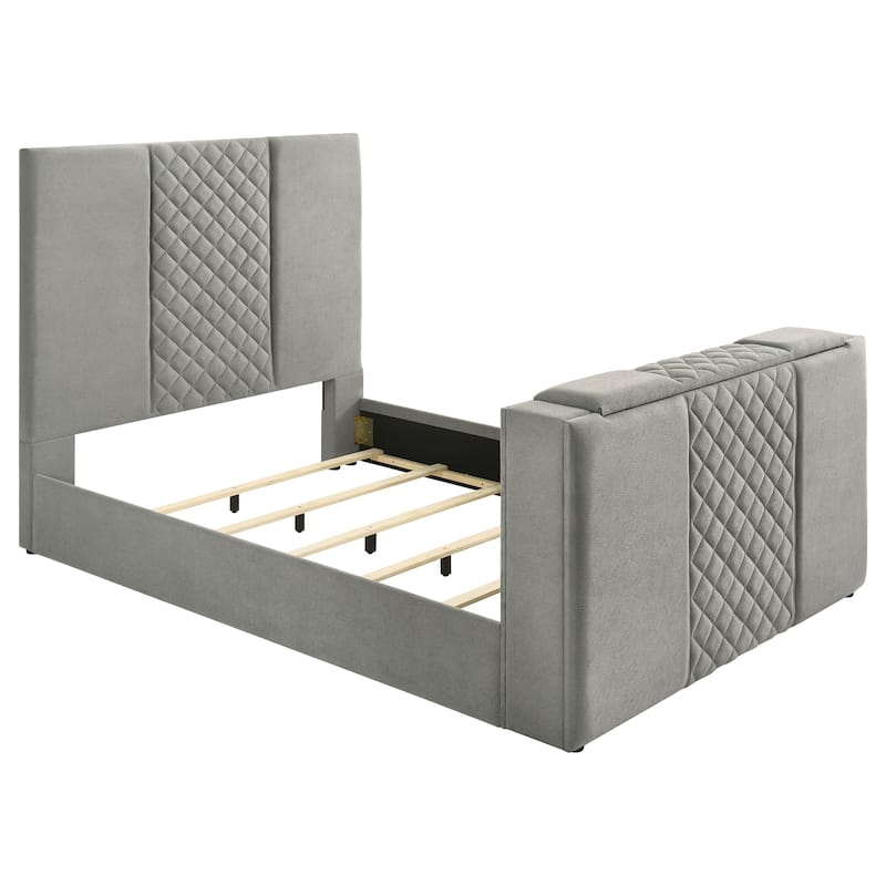 Tara 61-inch Upholstered Panel TV Bed Grey - Queen