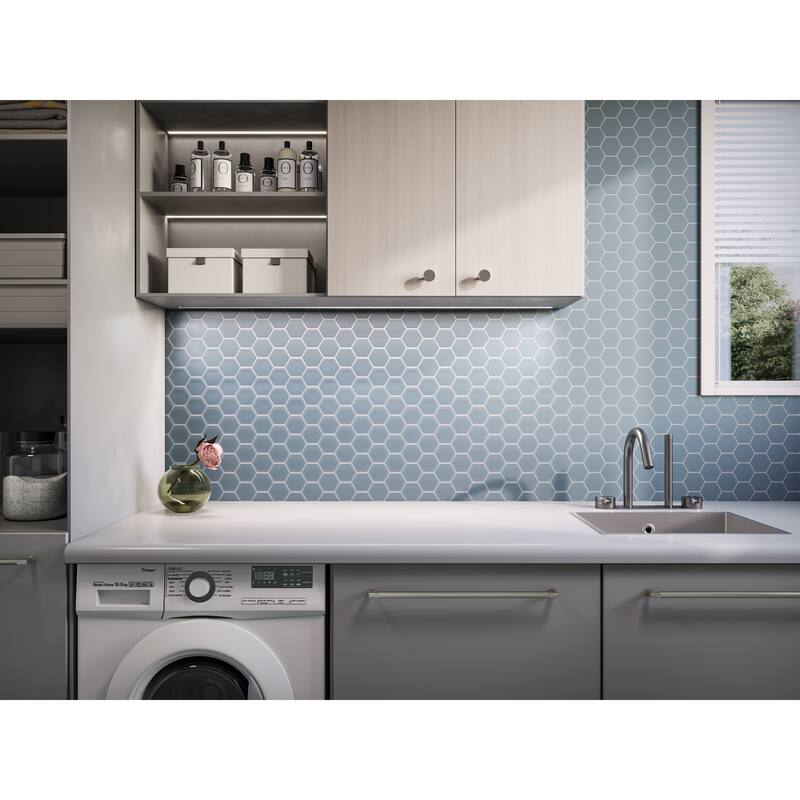 3" Beehive 10.25 in. x 11.75 in. Hexagon Glass Mesh-Mounted Mosaic Tile