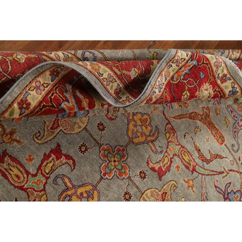 Vegetable Dye Ziegler Area Rug Handmade Green Floral Wool Carpet - 7'11" x 9'10"
