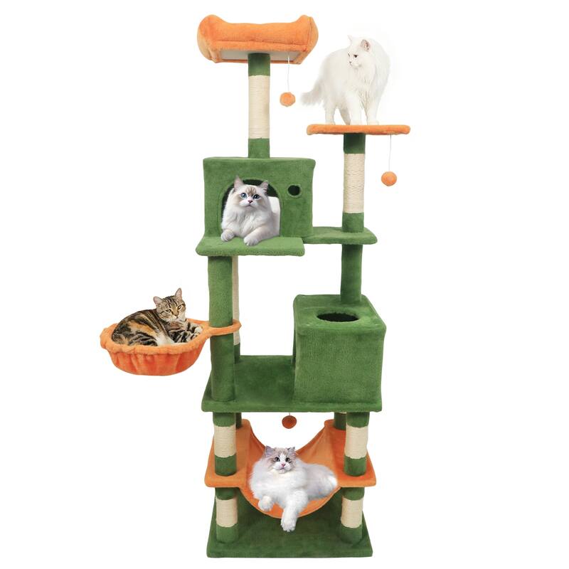 Gymax 66'' Tall Cat Tree w/2 Condos Sisal Scratching Posts Plush Perch