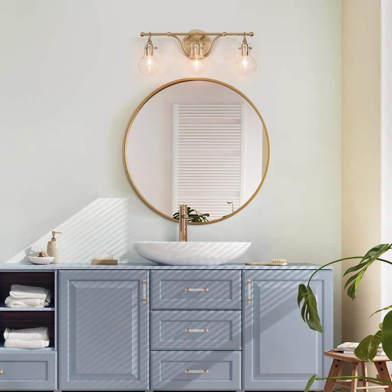 Modern Gold 3-Light Bathroom Vanity Light Wall Sconces with Glass Shade