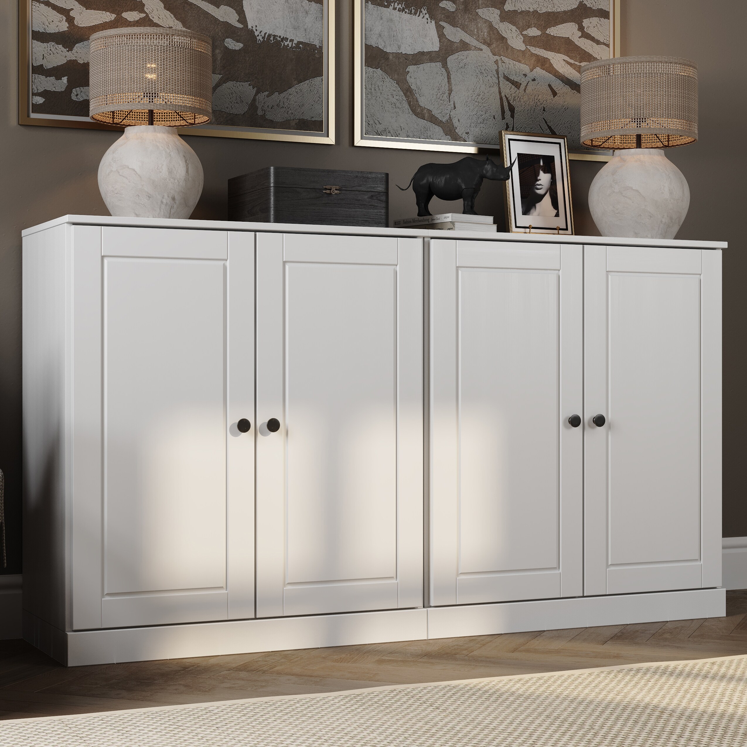 Accent Cabinet with Line Groove Design, Sideboard Buffet Cabinet with Adjustable Shelves, Decorative Storage Cabinets