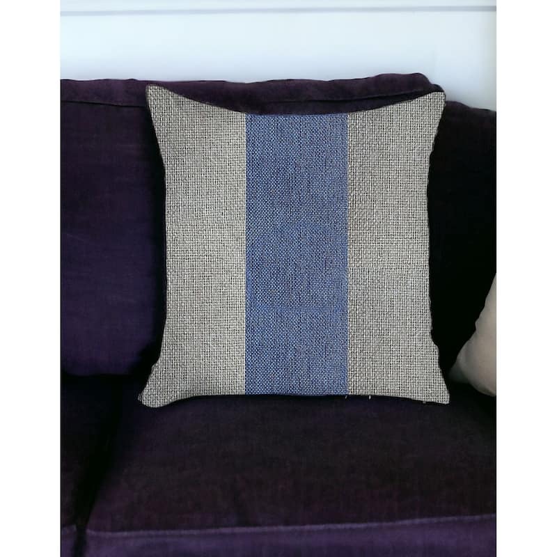 HomeRoots 18" X 18" Grey And Blue Geometric Zippered Handmade Polyester Throw Pillow Cover