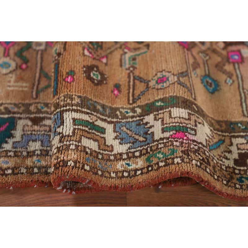 Geometric Hamedan Persian Vintage Runner Rug Handmade Wool Carpet - 3'7"x 8'9"