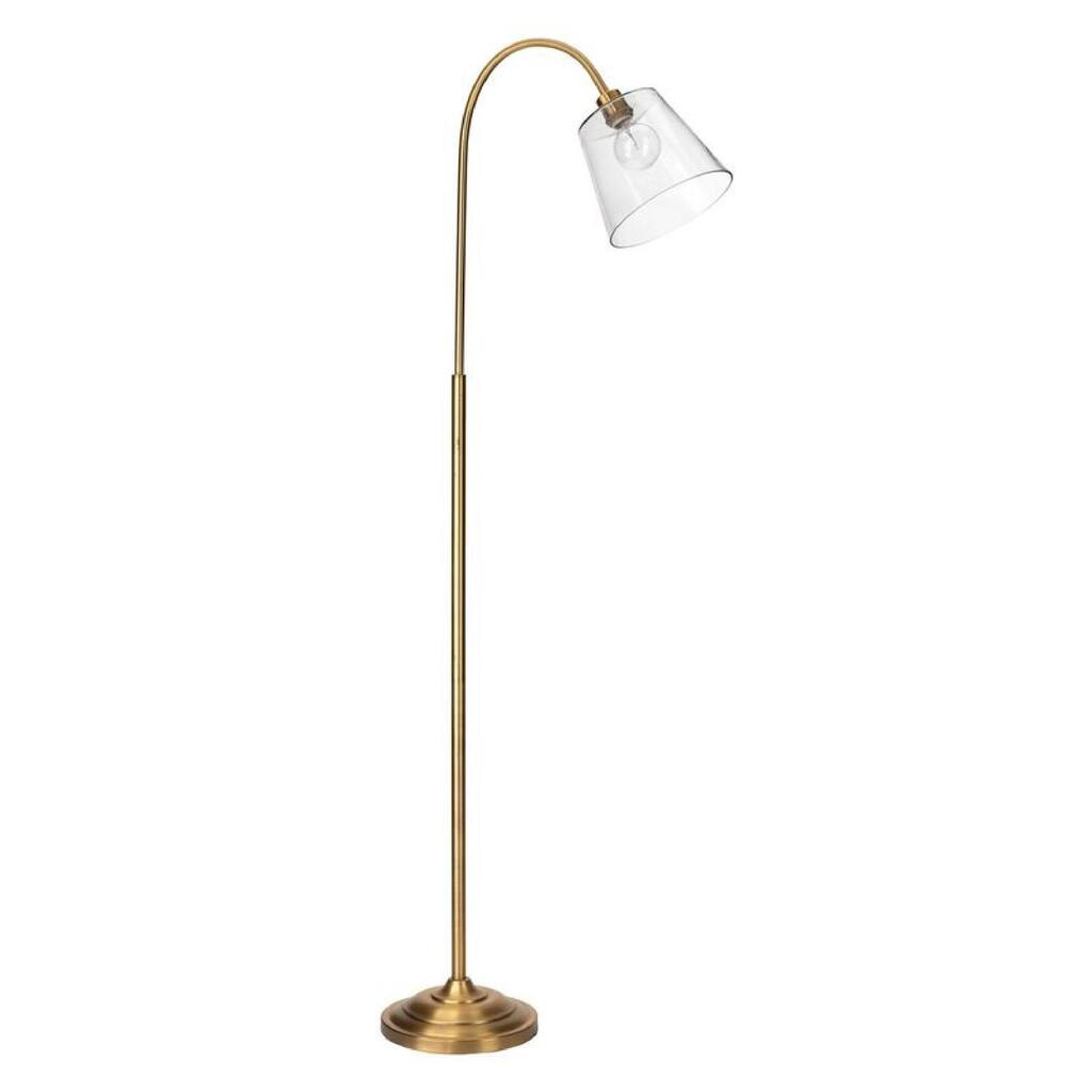 69 Inch Metal Floor Lamp with Clear Cone Glass Shade, Brass