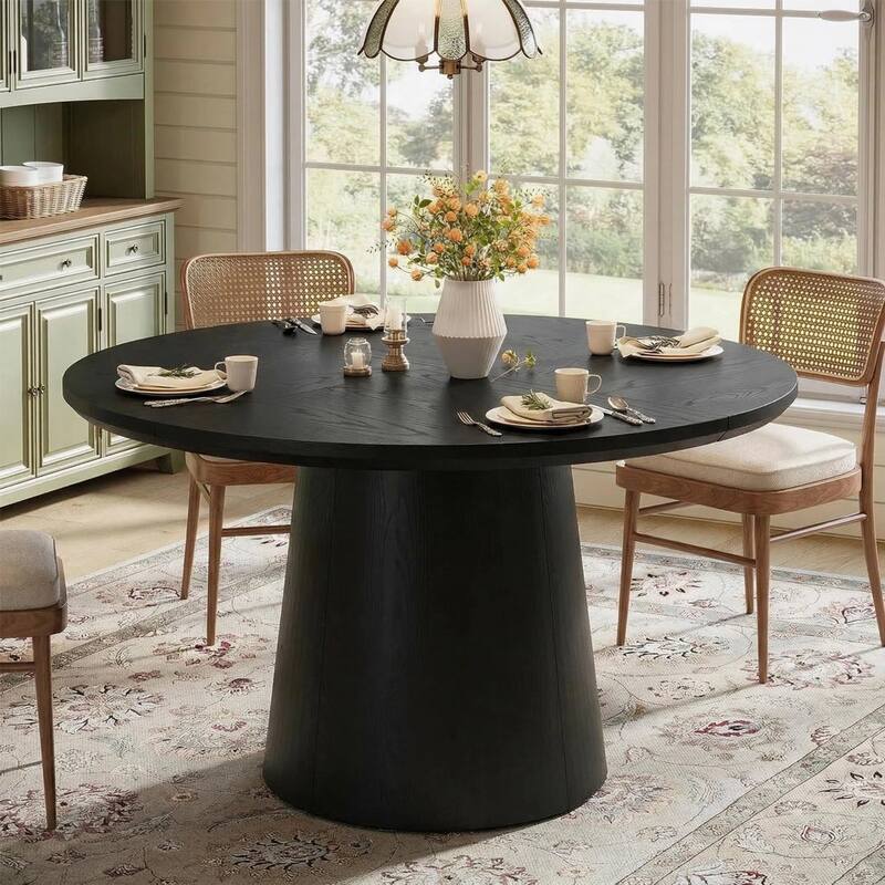 47 Inch Modern Round Dining Table for 4, Sturdy Pedestal Base