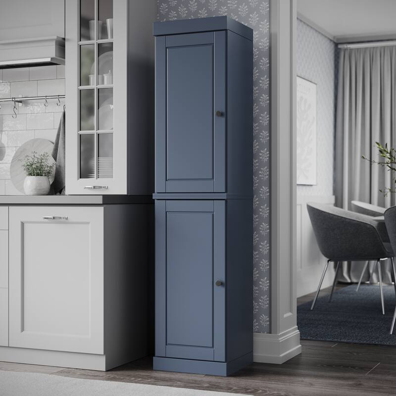 Palace Imports 100% Solid Wood Pantry Cabinet, Adjustable Shelves, 16.5" Wide, 71.5" Tall - Antique Blue